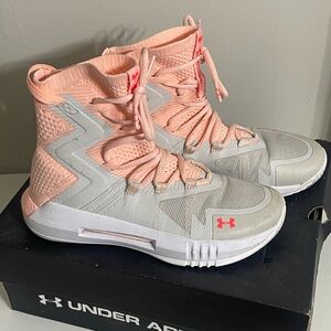 Under Armour Women's High-Top Volleyball Athletic Shoes - Pink and Gray Size 7.5